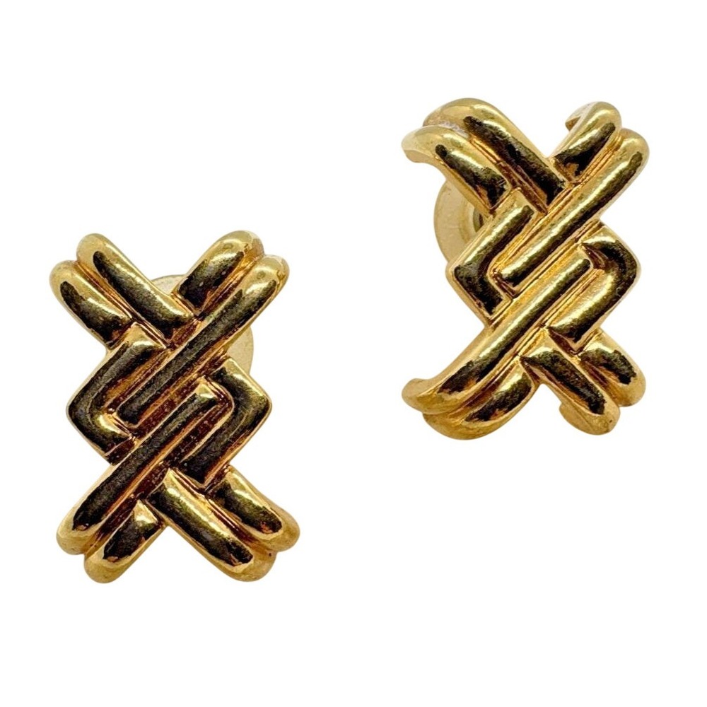 Vintage Avon Gold Tone Cross Hatch Knot Stud Earrings Signed 80s 90s Statement